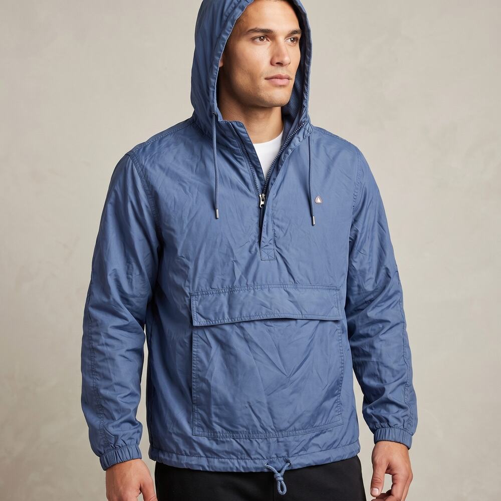 Old Navy Men's Anorak Windbreaker Jacket Blue Hooded Pullover Surplus Large